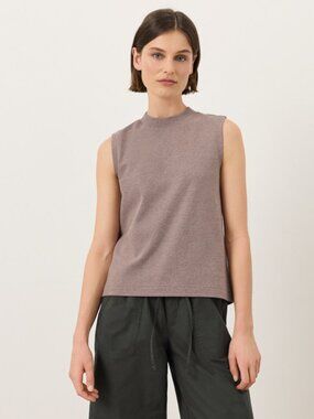 Pact Organic Airplane Mock Neck Shell Top Small Deep Taupe Heather Cotton Soft